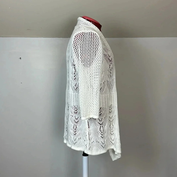 Tradition petite pointelle ivory long sleeve duster assymetrical hem  14P - 16P - Picture 3 of 6